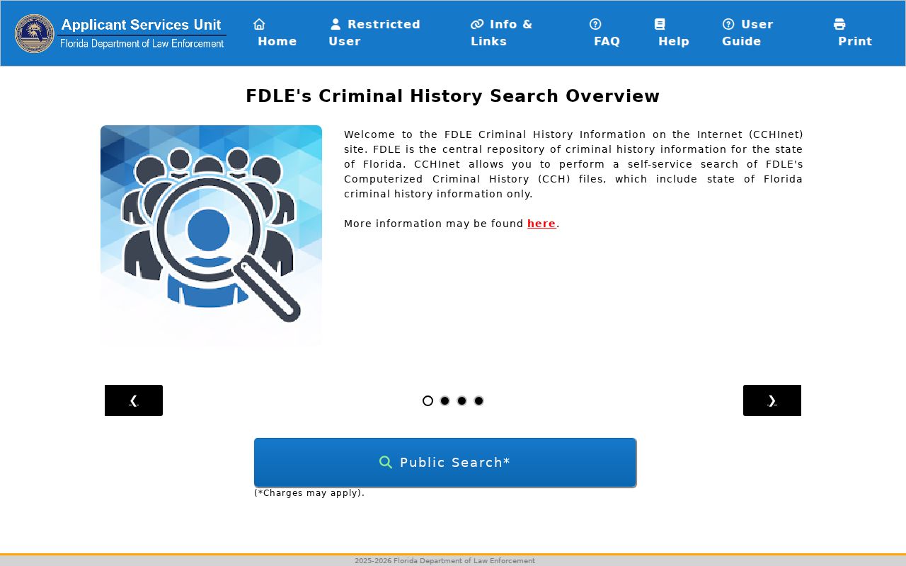 FDLE Instant criminal history search interface
