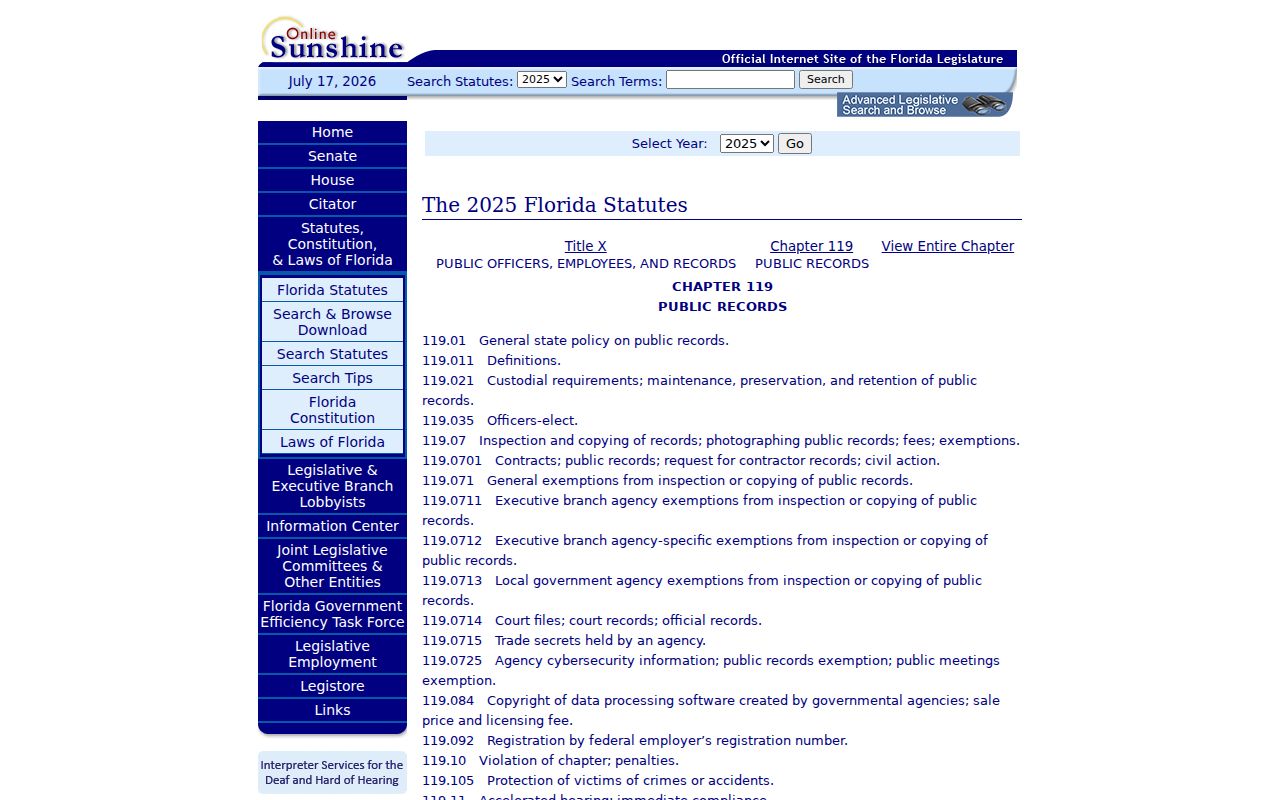 Florida Public Records Act Chapter 119