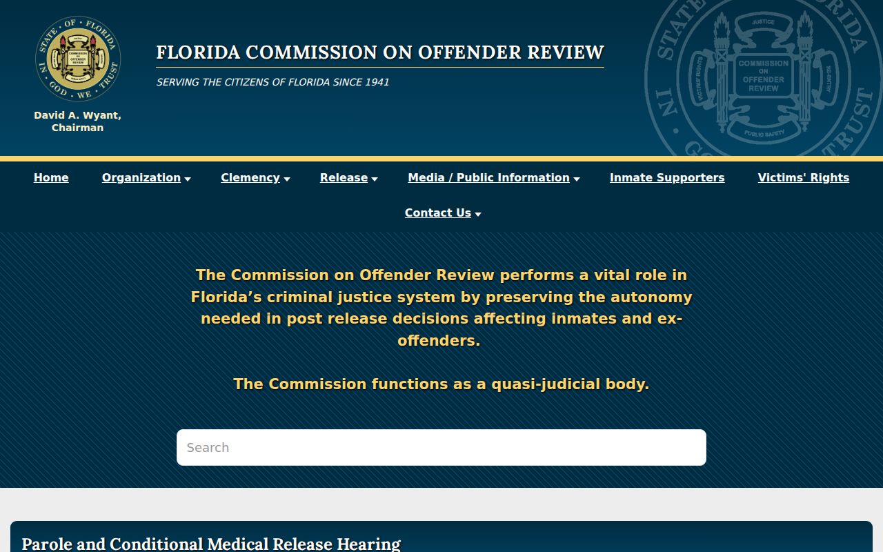 Florida Commission on Offender Review official website for release records
