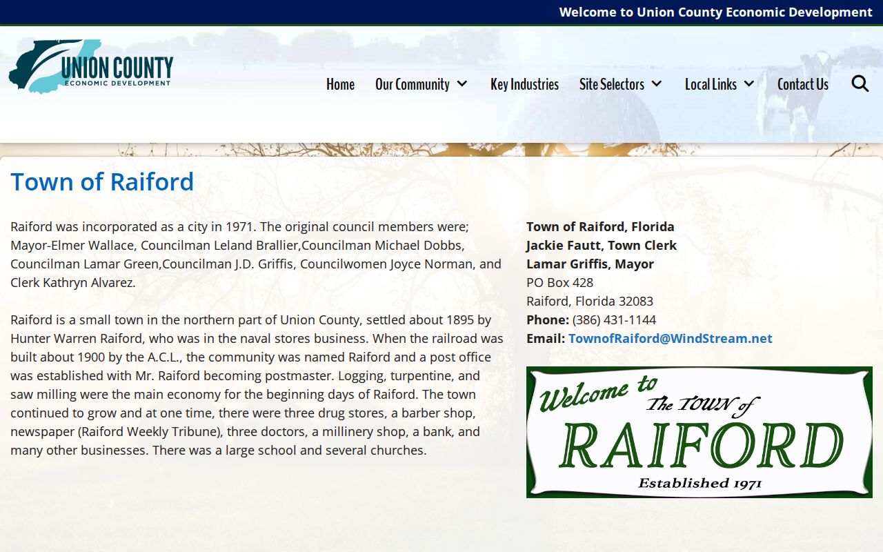 Official Union County profile explaining Raiford town history