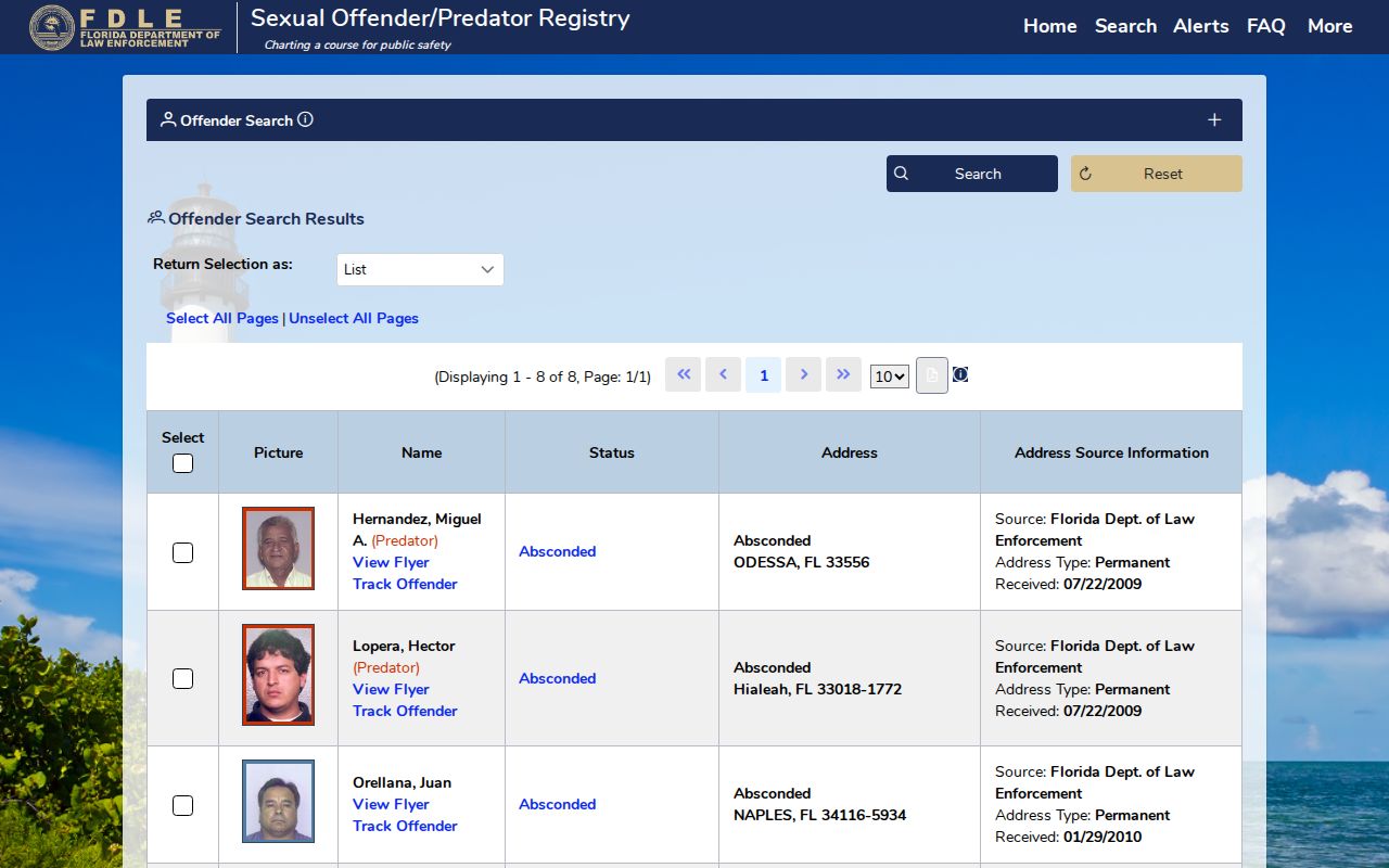 Union County sex offender detailed search fields and county filter