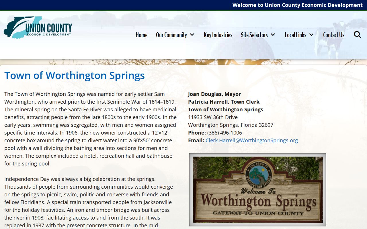 Union County profile of Worthington Springs history